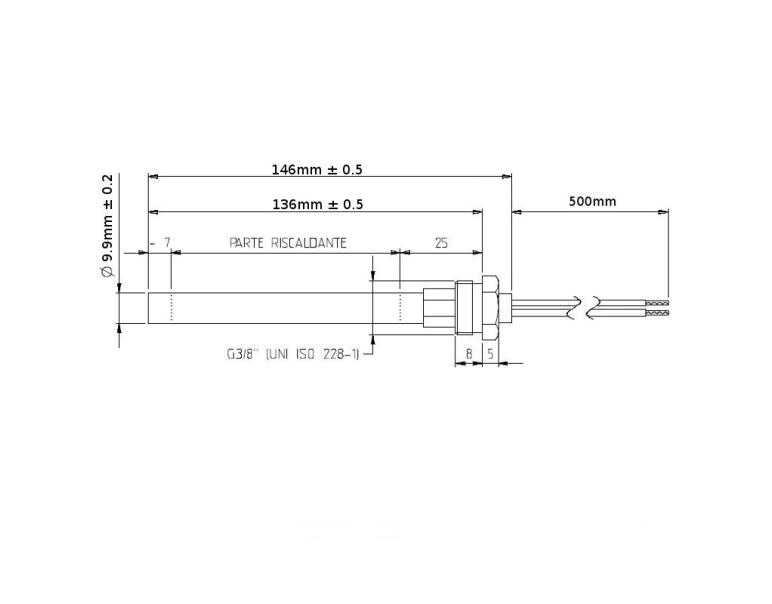 RESISTENZA CANDELETTA HT62648 diametro 9,9 x 136mm 250W RACCORDO 3/8"