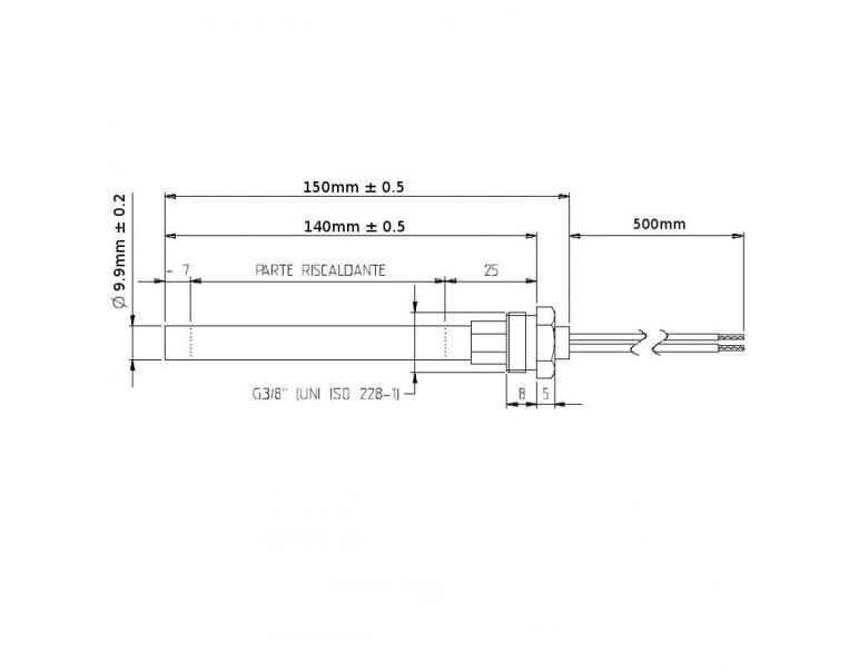 RESISTENZA CANDELETTA HT62650 diametro 9,9 x 140mm 250W RACCORDO 3/8"