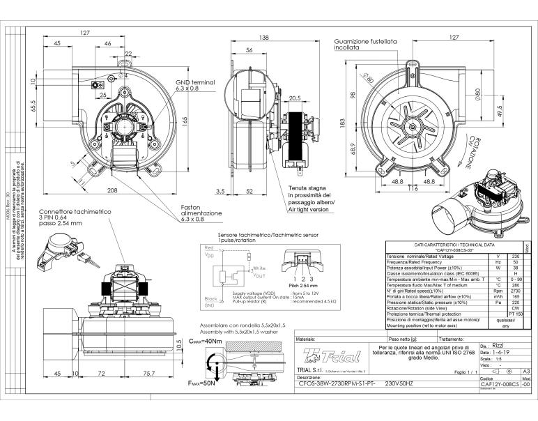 ESTRATTORE FUMI TRIAL modello CAF12Y-008CS
